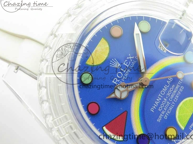 1219 Submariner Phantomlab Transparent KZF Best Edition Blue Fruit Dial on White Rubber Strap VR Classic 2563